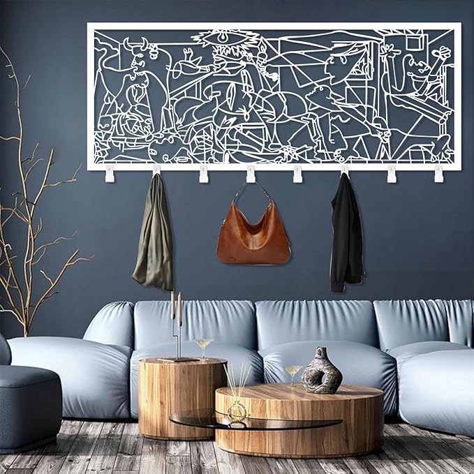 Picasso Guernica Metal Wall Coat Rack, Picasso Guernica Coat Rack Wall Mount, Abstract Hat Rack for Wall, Abstract Metal Wall Mount, Home Storage Hooks (Black, 12"X30"|30x76cm)