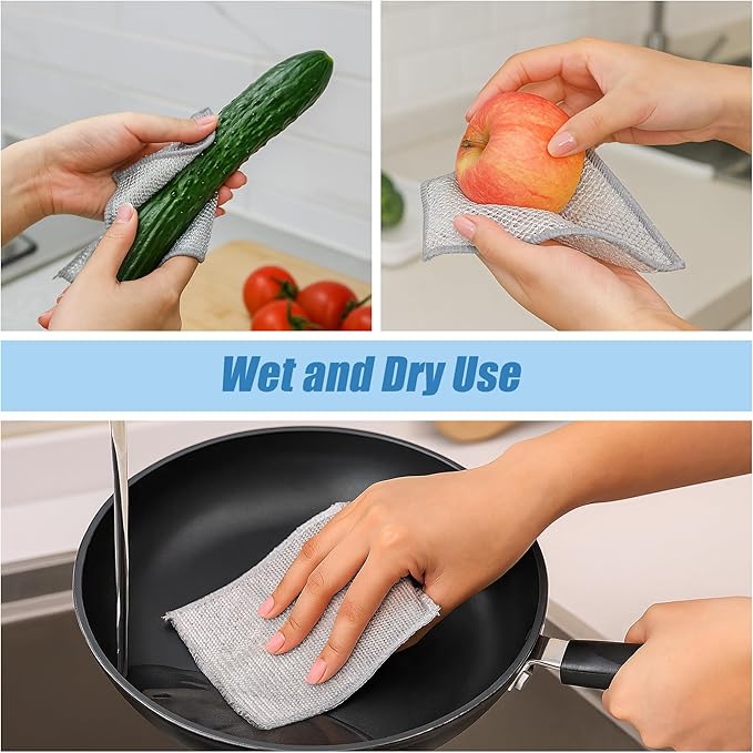 80pcs Non Scratch Wire Dishcloth, Multipurpose Wire Dishwashing Rags for Wet And Dry, Reusable Stainless Steel Cleaning Cloth, Kitchen Metal Dish Cloths for Washing Dishes Sinks, Dishes, Stove Top