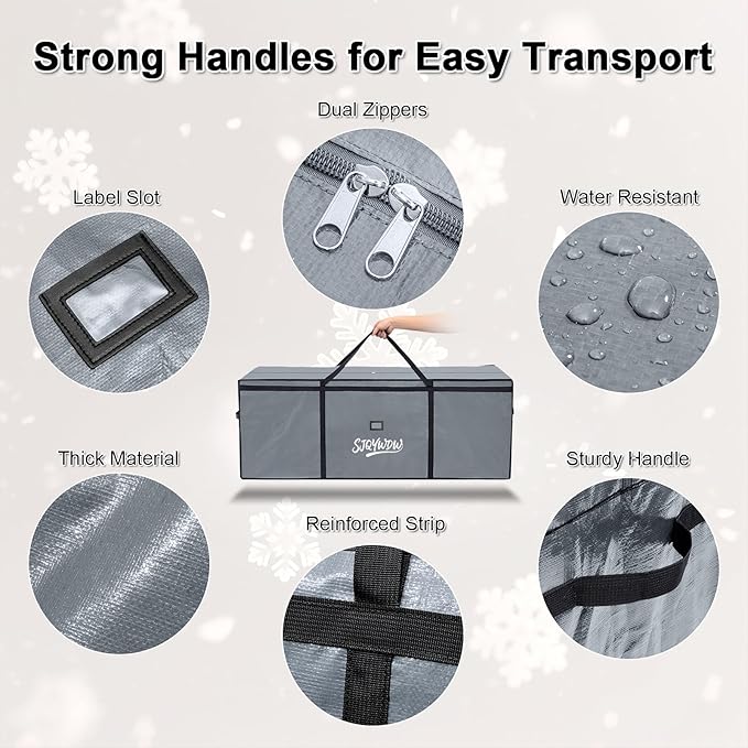 Christmas Tree Storage Bag 7.5 ft, Heavy Duty Artificial Xmas Trees Bag with Reinforced Handles, Dual Zippers Wide Opening, Two Mesh Pockets, Water Resistant for Holiday Tree Storage (Grey)