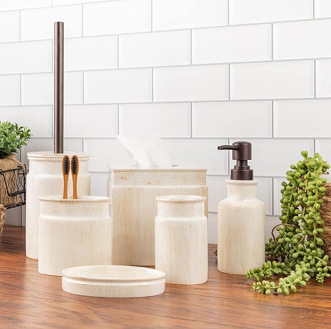 Rustic Luxe Toilet Brush and Holder Set - Beige Toilet Bowl Cleaner Brush with Strong Metal Handle and Long Bristles for Thorough Cleaning - Toilet Bowl Brush and Holder for Rustic Farmhouse Decor