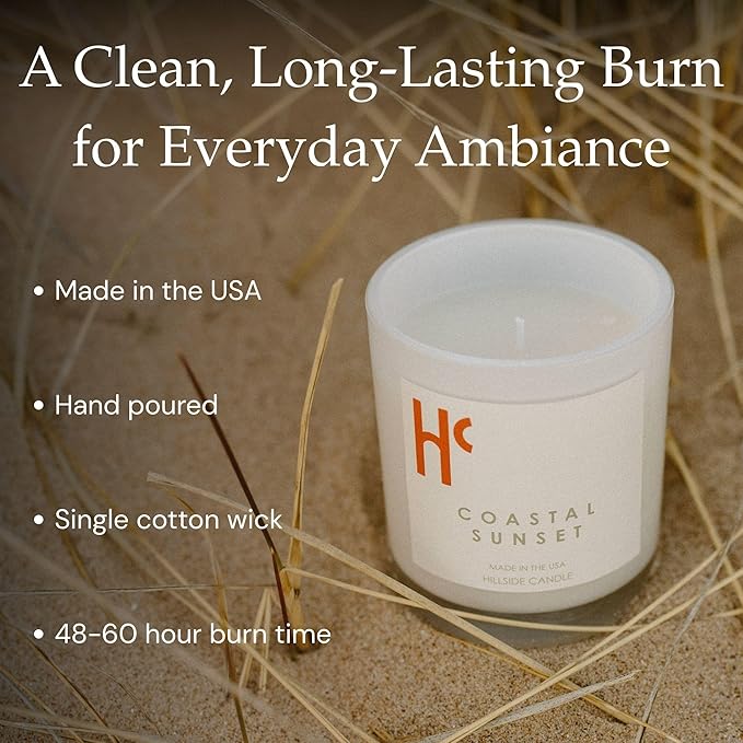 Coastal Sunset Single Wick Soy Candles, Luxury Scented Candles for Home - Up to 60 Hour Burn Time, Cruelty-Free Soy Wax Blend - Bergamot Fragrance, Notes of Pomelo & Orange (9 oz)