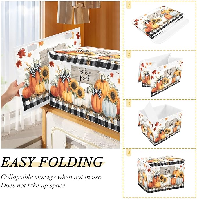 Bolaz Storage Bins with Lids and Handles,Pumpkin Storage Box Basket with Cover Collapsible Organizer Containers for Home Closet, Shelves