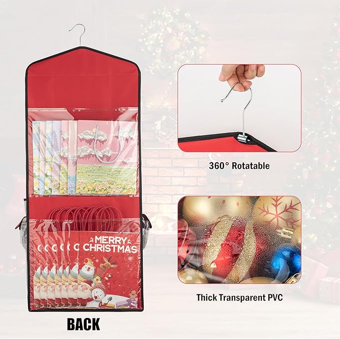 Wrapping Paper Storage, Gift Wrap Organizer Holder Double-Sided Hanging Gift Bag Storage Organizer