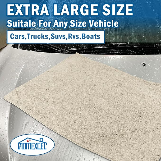 HOMEXCEL Professional Large Microfiber Car Drying Towels 2 Pack, Lint Free, Scratch Free, Highly Absorbent Drying Towel for Cars, SUVs, RVs, Trucks, and Boats,31" x 24",Brown