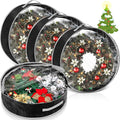 4 Pcs Christmas Wreath Storage Bag, Christmas Garland Storage Container with Clear Window, Zipper & Handle for Xmas Holiday Seasonal Wreath Garland Box(Black,30")
