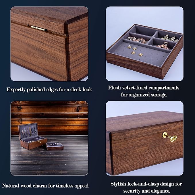 Exquisite Black Walnut Wood Jewelry Box & Organizers&holder: – Noble and Elegant Storage Solution,for Women Girls Valentines Birthdays Wedding Gift