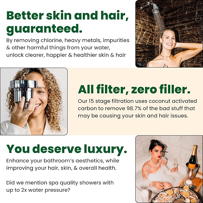 Filtered Showerhead - Best Shower Head With Filters For Healthy Hair & Skin - High Pressure Water Softener For Hard Water - Reduce Dandruff, Protect Colored Hair, And Soothe Dry Skin (Chrome)