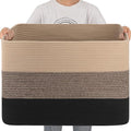 OIAHOMY 108L Super Large Blanket Basket, 25”x16”x16” Rectangle Woven Baskets for Storage, Cotton Rope Basket For Living Room, Toy Storage with Handle - Yellow Black