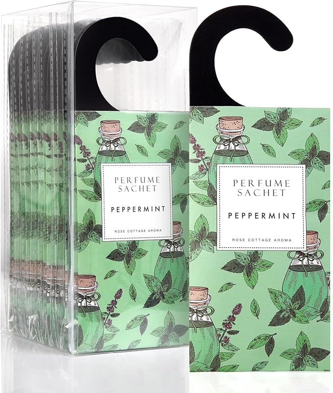 ROSE COTTAGE Large 12 Packs Peppermint Hanging Closet Deodorizer Air Freshener Long Lasting Scented Sachets Smell Goods for House