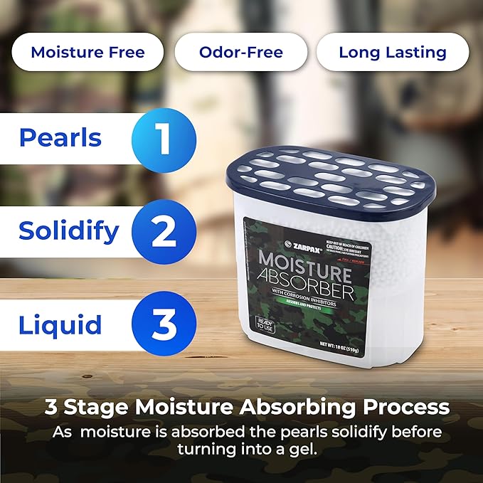 ZARPAX Moisture Absorber Corrosion Inhibitors Gun & Gear 17.6 oz/500g | Removes Moisture, Damp & Humidity | Odor Absorber | Moisture Trap for Bathroom, Closet, Kitchen | Set of 6
