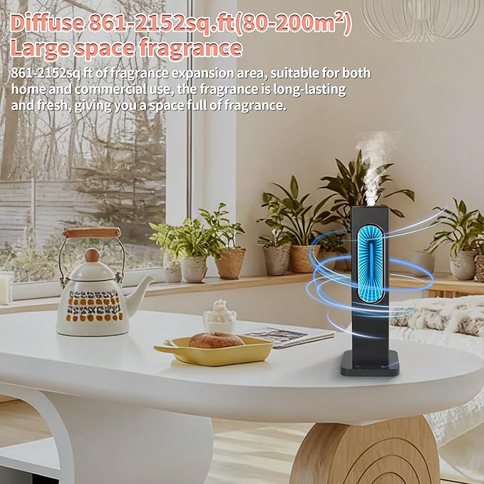 Waterless Diffusers for Home,Large Room with APP WiFi Control,Essential Oil Scent Diffuser Covers 2512 Sq Ft,Protable Rehargeable Diffuser 10000mA,Includ Bergaomt,Lavender Oils(Black)