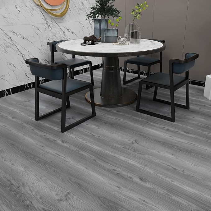 Lareko 18 Sq.Ft,Wood Peel and Stick Floor Tiles,12 Pack Grey Vinyl Flooring (No Adhesive Residue) 36"×6" Waterproof and Non-Slip Laminate Flooring for Renters Bathroom, Living Room(Nature Grey）