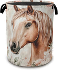 Laundry Hamper,Watercolor Horse Laundry Basket,Colorful Flowers Waterproof Oxford Cloth Storage Basket with Handle for Clothes Books Nursery Home Storage Sundries 16"x20"