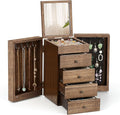 Meangood Jewelry Box Wood for Wowen, 5-Layer Large Organizer Box with Mirror & 4 Drawers for Rings, Earrings, Necklaces, Walnut
