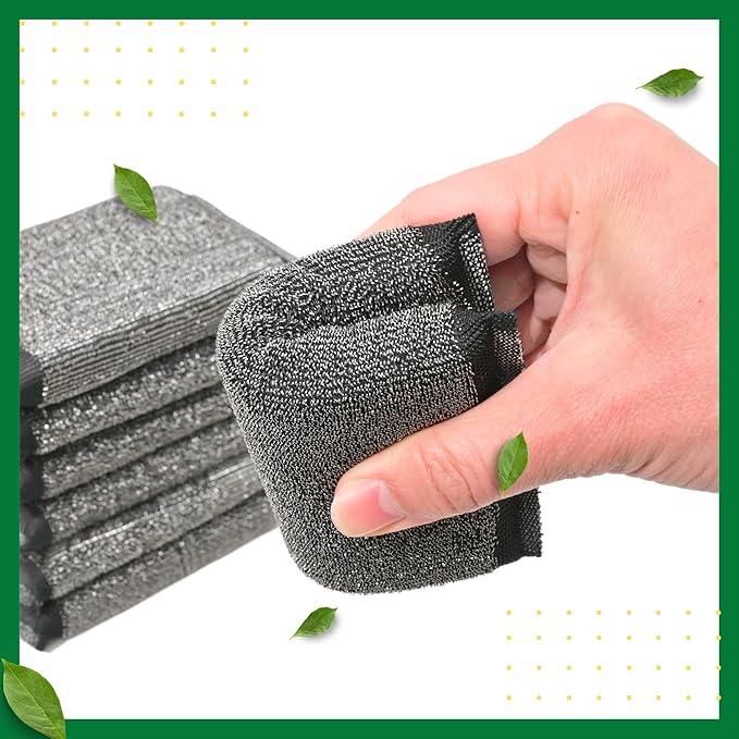 DDGEAA Steel Wool Scrub Sponges Kitchen, Reusable Dish Scrubber Sponge, for Pots, Pans, Gentle and Scratch Free - 6 Pack Black