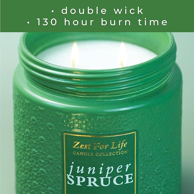 A Cheerful Giver - 28oz Large Scented Candle Jar with Lid- Zest for Life - 130 Hours of Burn Time, Gift for Women (Large, Juniper Spruce)
