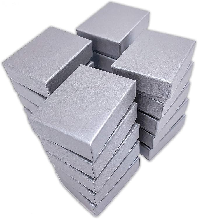 TheDisplayGuys - 100-Pack #11 Cotton Filled Cardboard Paper Jewelry Boxes Gift Case - Pearl Gray (2.1" x 1.8" x 0.8") - for Shipping or Storage