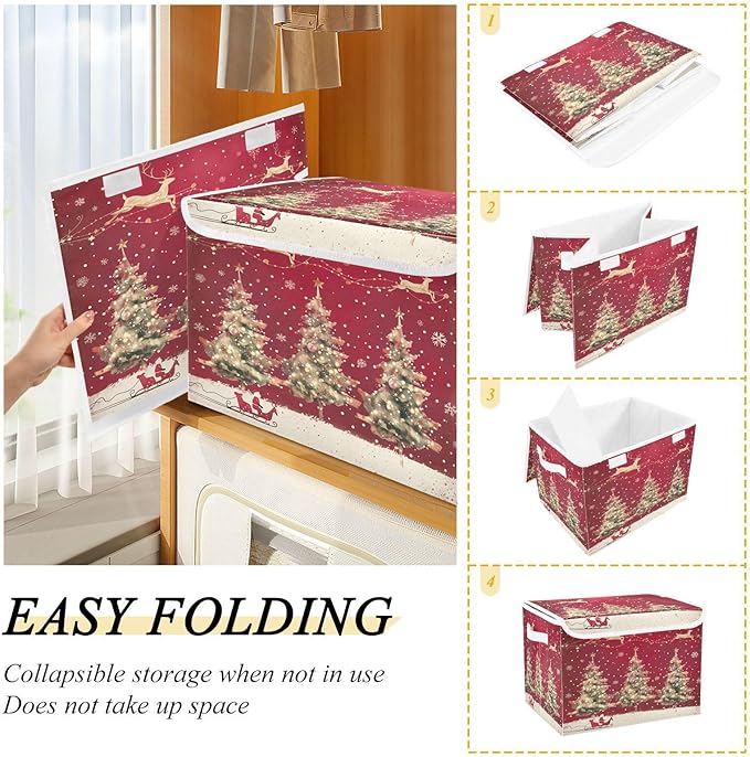 senya Christmas Baskets Collapsible Storage Bins with Lids, Christmas Trees Reindeer Storage Boxes Clothes Baskets for Organizing