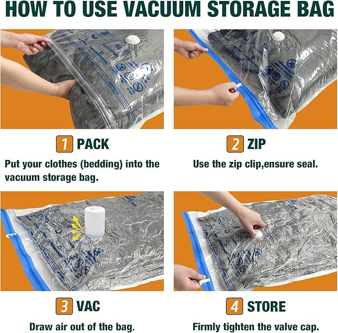 HIBAG Vacuum Storage Bags with Electric Pump, Vacuum Seal Space Saver Bags for Clothes, Clothing, Pillows, Blanket Bedding Comforters, Jumbo 10 pack