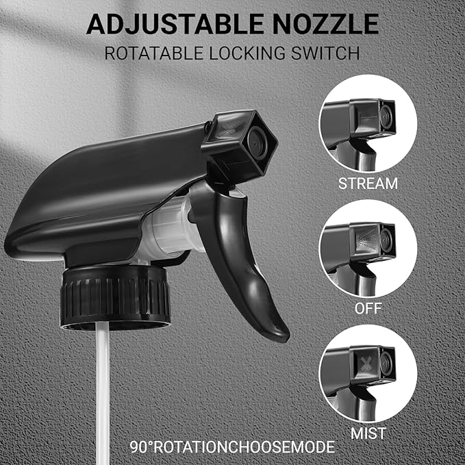 3 Pcs 16oz Empty Glass Spray Bottle with Black Silicone Sleeve Protection - Refillable Boston Round Containers with Adjustable Nozzle for Cleaning Solutions, Essential Oils, Misting Plants, Gardening