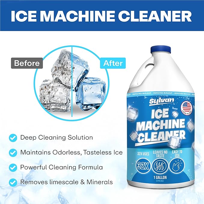Sylvan Ice Machine Cleaner and Descaler | 1 Gal. (32 uses) | Free Cloth | Made in USA | Nickel Safe Ice Maker Cleaner and Descaler | Universal Compatibility for Commercial & Residential Ice Makers