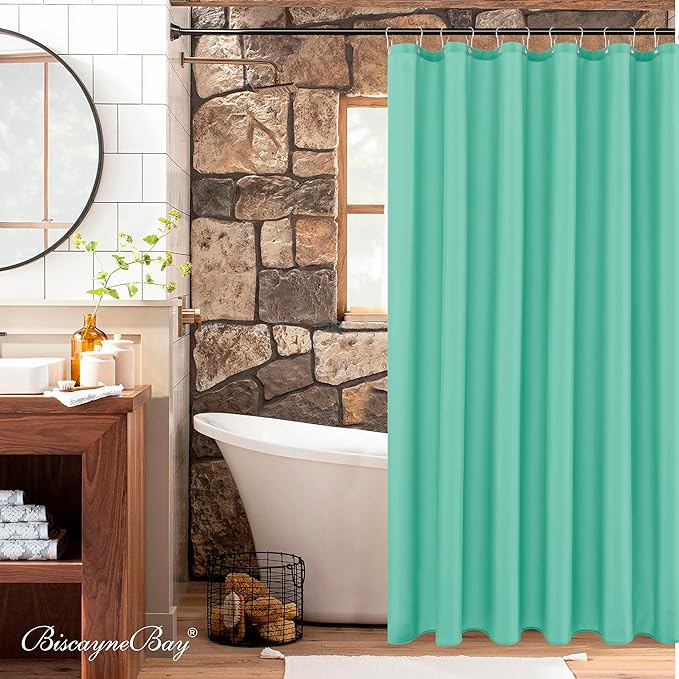 Biscaynebay Quality Fabric Shower Curtain Liners 72 Inch by 72 Inch, Teal Water Resistant Bathroom Curtains Rust Resistant Grommets & Weighted Bottom Hem Machine Washable