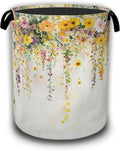 Colorful Flowers Laundry Basket,Watercolor Plants Laundry Hamper Waterproof Oxford Cloth Tote Collapsible,Clothes Storage Bucket Decorative Toy Organizer For Bathroom Bedroom 16" x 20.8"
