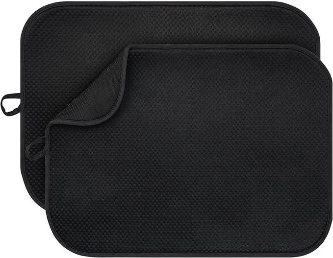 FULL BE DARE 2-Pack Black Dish Drying Mats 20" x 15" – XL Dish Drying Mats for Kitchen Counter, Kitchen Dish Drying Mat, Microfiber Dish Drying Mat, Foldable Drying Mat for Dishes, Pots, Pans (Black)