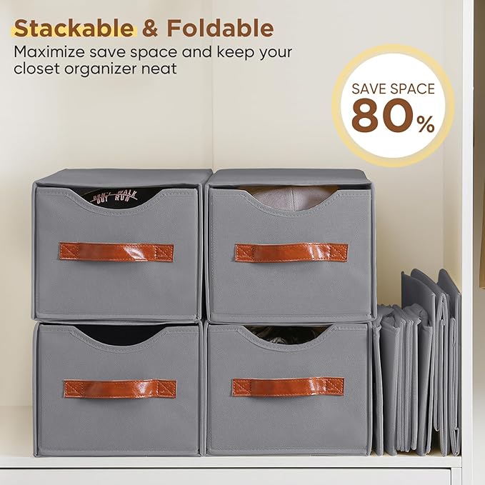 2 Pack Stackable Storage Drawers, Fabric Closet Organizers and Storage with Handles and Clear Window, Pull-Out Clothes Storage Bins with Drawer for Closet, Bedroom, Living Room, Under Bed, Gray