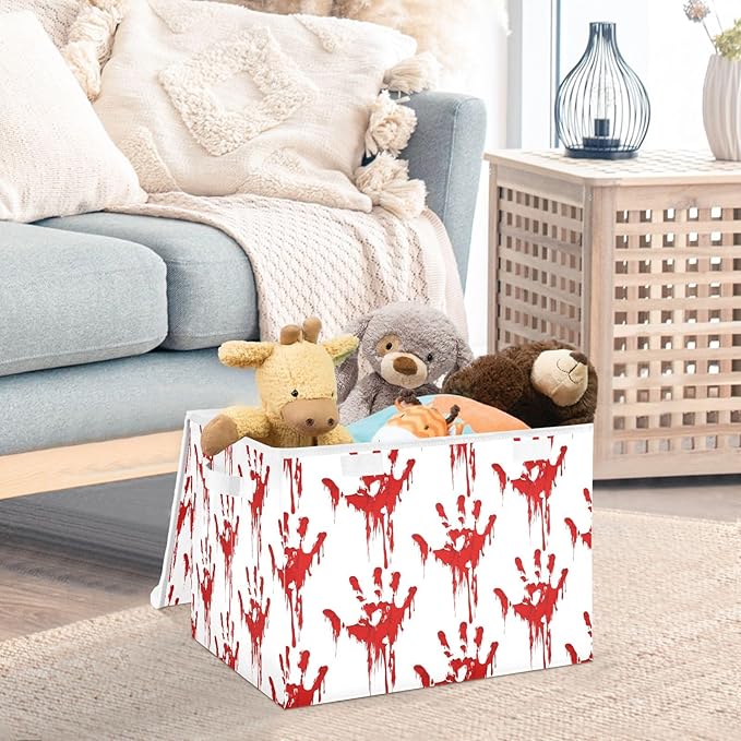 Bolaz Storage Bins with Lids and Handles, Bloody Scary Hands Storage Box Storage Basket with Cover Collapsible Organizer Containers for Home Closet, Shelves