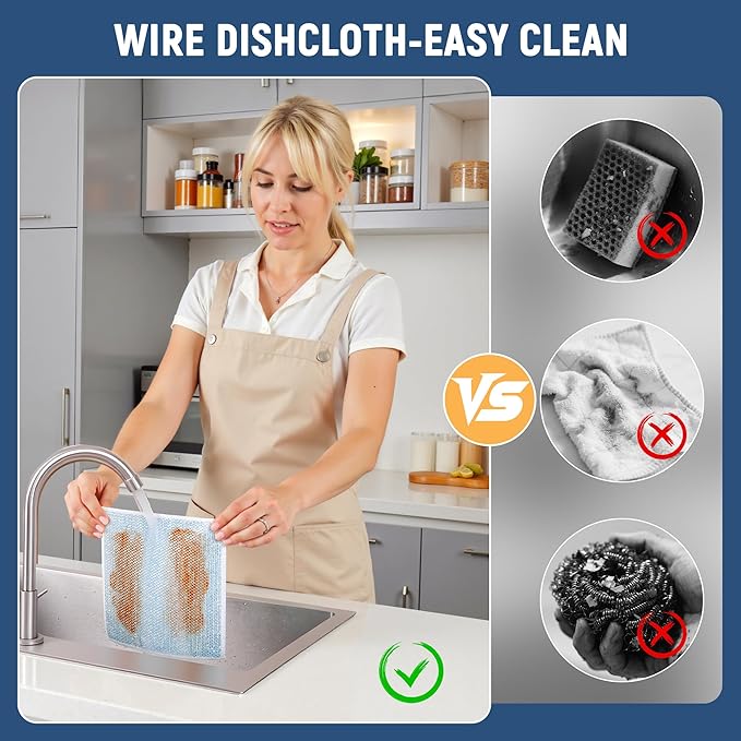 Double Side Non Scratch Wire Dishcloth 30pcs-Multipurpose Wire Dishwashing Rags Wire Mesh Cleaning Cloth,Kitchen Towels and Dishcloths Sets Microfiber Cloth for Cleaning Pans Sinks & Cookware
