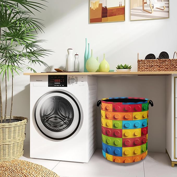 Colorful Building Blocks Laundry Hamper,Dirty Clothes Laundry Basket with Handles Waterproof Oxford Cloth Storage Basket for College Dorms Bathroom Bedroom 16" x 20.8"