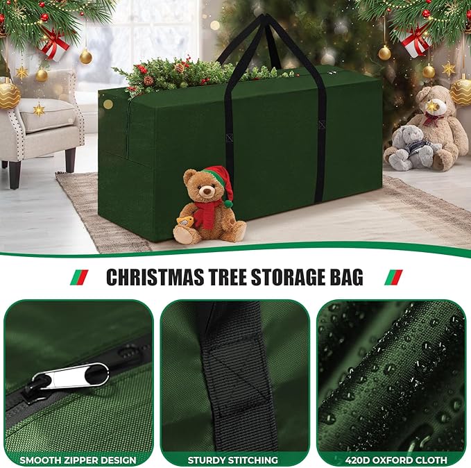 2 Pack Christmas Tree Storage Bag Fits Up to 12 Ft Tall Artificial Disassembled Trees, Waterproof Xmas Tree Bag Heavy Duty Extra Large Christmas Tree Storage Bag with Handles & Zipper (Green)