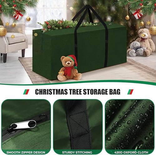 2 Pack Christmas Tree Storage Bag Fits Up to 12 Ft Tall Artificial Disassembled Trees, Waterproof Xmas Tree Bag Heavy Duty Extra Large Christmas Tree Storage Bag with Handles & Zipper (Green)