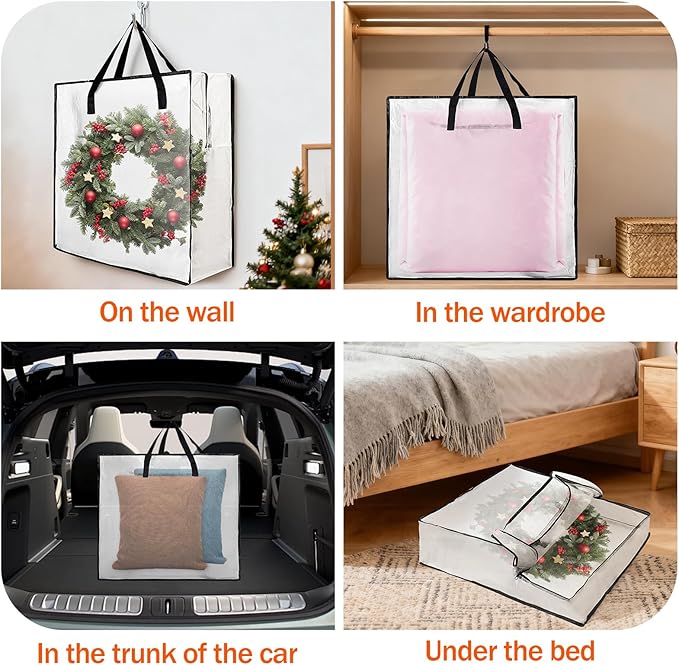 2 PCS Wreath Storage Container - 25 inch Christmas Wreath Storage Bag for Holiday Decorations, Container for Home Storage Durable Polyester with Handles