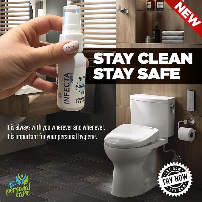 INFECTA WHITE – Toilet Spray, Travel Size Multipurpose Cleaning Spray (50 ml), All Purpose Cleaner for Toilet Seats, WC, Bathtub, Fresh Scent, Bathroom Essentials & Mini Travel Toiletries (1 PCS)