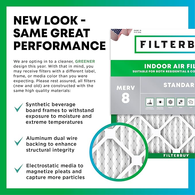 Filterbuy 12x24x4 Air Filter MERV 8 Essential Dust & Allergy Defense (6-Pack), Electrostatic Pleated HVAC AC Furnace Filters Replacement, Made in USA (Actual Size: 11.50 x 23.38 x 3.63)