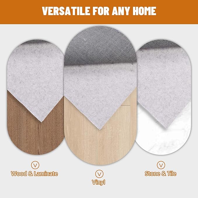 HOMEK 5' x 8' Non Slip Rug Pad Waterproof, 1/4" Thick 100% Felt +Rubber Rug Pad, Under Area Rug Pad Protective Cushioning Rug Pads Carpet Gripper Keep Rugs in Place, Safe for All Floors