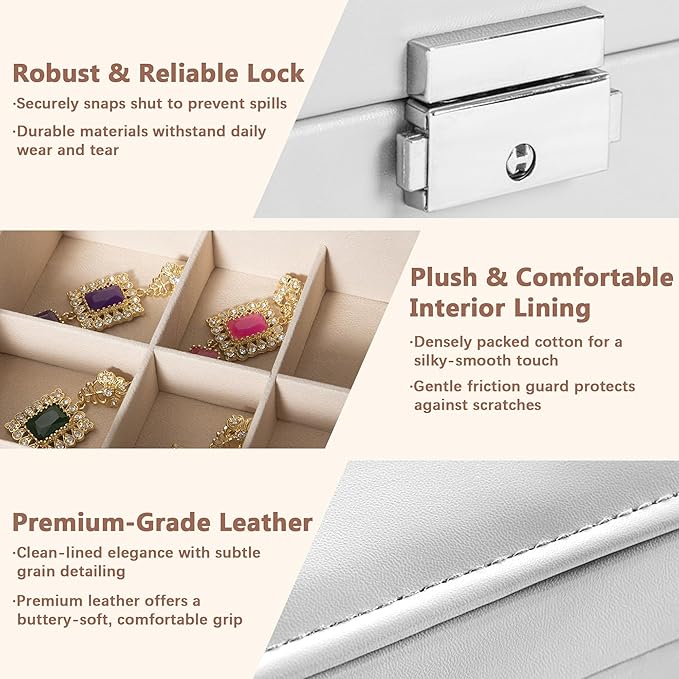 Homeanda Jewelry box 2 layer Jewelry box Leather Jewelry boxes for Women Girls Teens Jewelry organizer box Jewelry Storage box with lock(White)