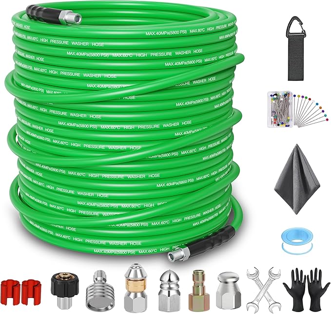 ClearRush Sewer Jetter Kit for Pressure Washer 150FT – 5800PSI High-Pressure Drain Cleaner, M22 & 1/4'' NPT Universal Fit, Unclog Gutters & Sewer Lines, Durable Jetter Hose for Homeowners & DIYers