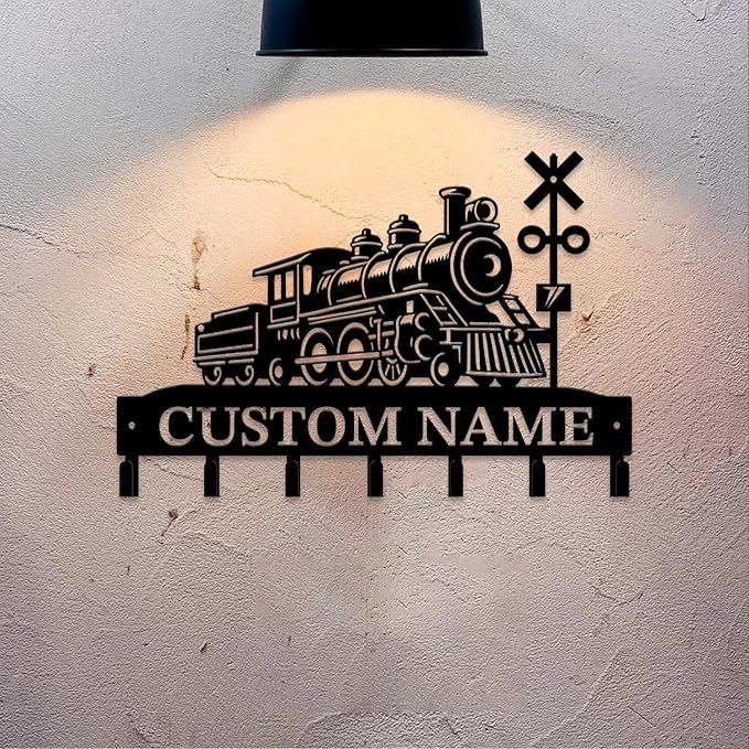 Personalized Train Metal Keys Hooks,Custom Name Metal Train Keys Hooks,Black Metal Train Wall Home Storage Decorative Keys Hooks,Key Holder Hooks for Wall (Style J)