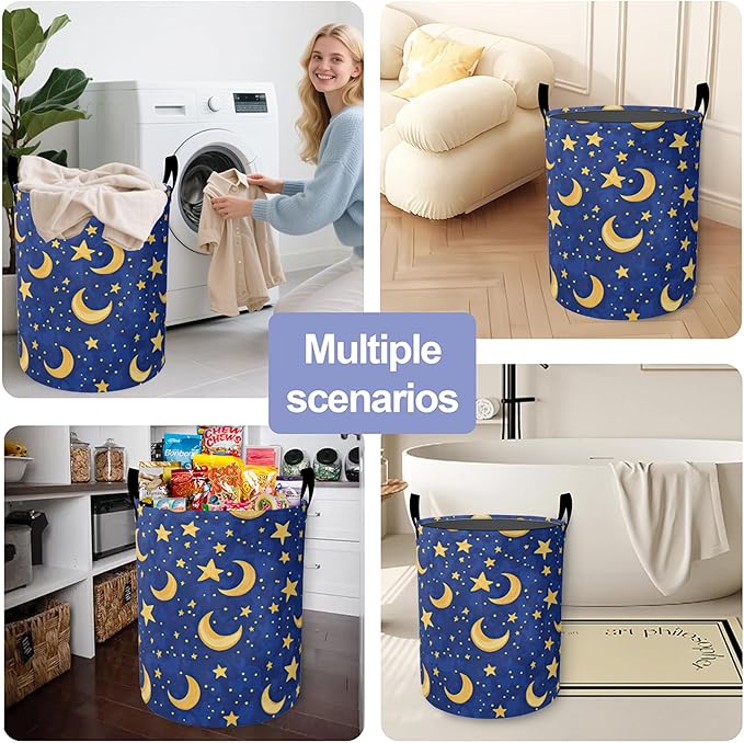 Laundry Basket, Cartoon Stars Moon Oxford Cloth Laundry Hamper With Handle Foldable Portable Clothes Storage Basket Storage Bag For Laundry Room/Bathroom/Bedroom/Dormitories