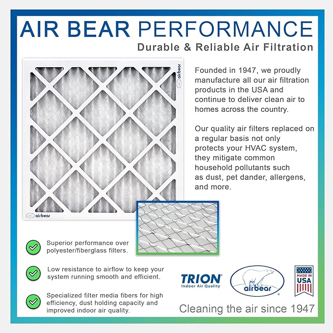 16x25x3 TRION Air Bear Cub Pleated HVAC Air Filter MERV 8 (3-Pack) (Actual Size: 15.75 x 24.75 x 3.06 Inches)