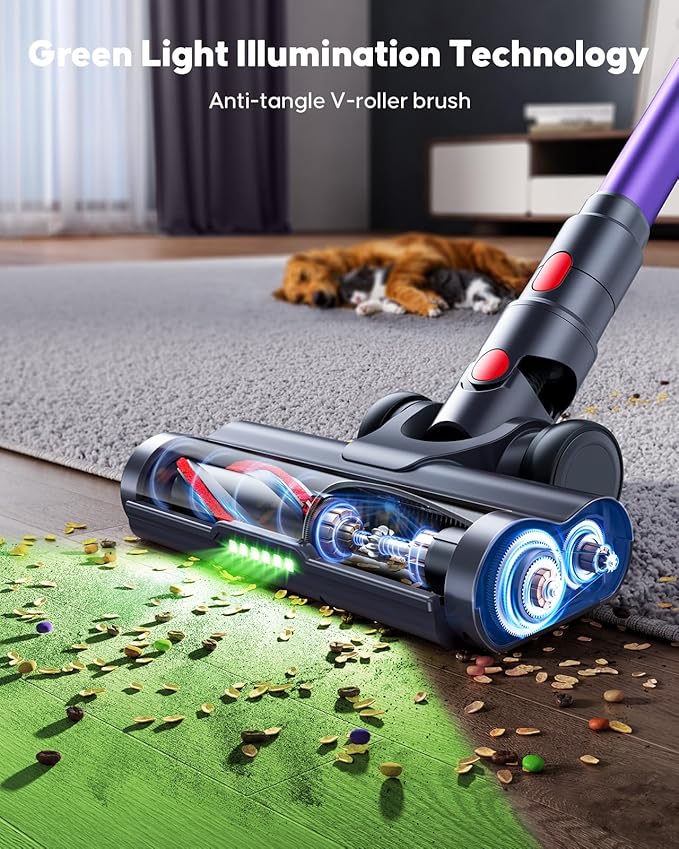 Cordless Vacuum Cleaner 600W 50KPA Powerful Suction 65 Mins Stick Handheld Vacuum Cleaners Green LED Anti-Tangle Brush Aromatherapy 1.8L Dust Cup One-Touch Empty for Carpet/Hardwood/Pet Hair/Car/Stair