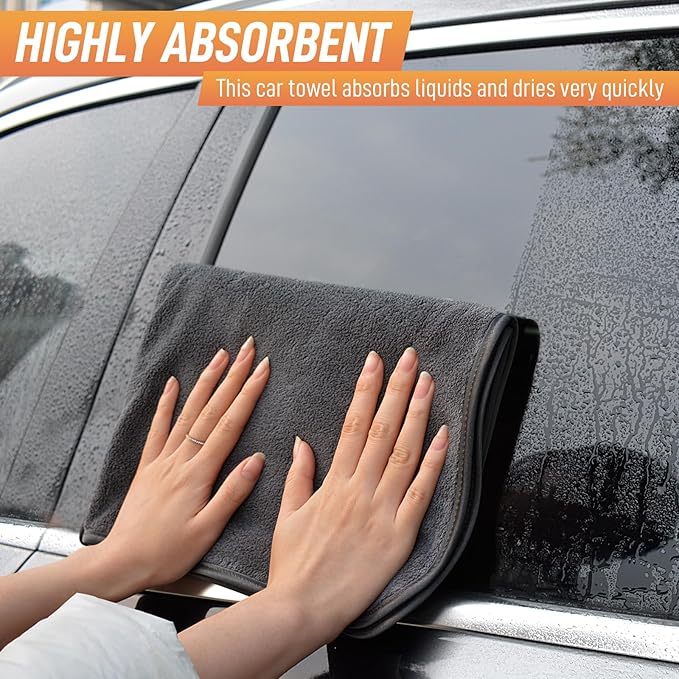 SINLAND Microfiber Car Drying Towels Ultra Absorbent,No Streaks,Scratches, or Water Spots,Wash Cleaning Auto Detailing Towels 380gsm 16inch x 24inch 3Pack Grey