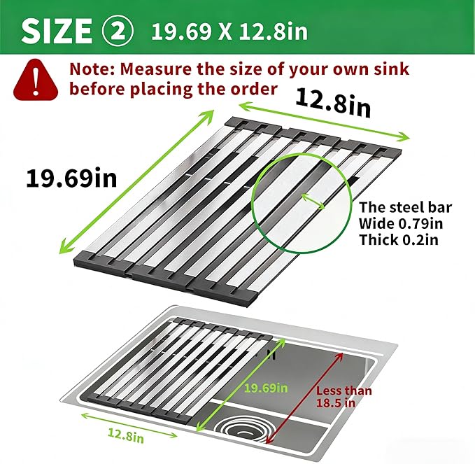 Miao Steward Over The Sink Kitchen Dish Drying Rack Organizer - Stainless Steel Collapsible Non-Slip Space-Saving [19.69 * 12.8IN] - Rust-Resistant Heat-Resistant Sturdy - Easy to Clean