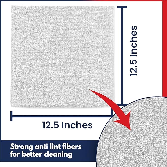USANOOKS Microfiber Cleaning Cloth - White - 100Pcs (12.5x12.5 inch) High Performance - 1200 Washes, Ultra Absorbent Car Towel Traps Grime & Liquid for Streak-Free Mirror Shine - Car Washing Cloth