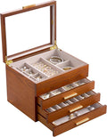 Lolalet Jewelry Box, Clear Window Wood Grain Jewelry Storage for Earrings Bracelets Necklaces Rings, High Capacity Organizer for Women -Cherrywood, 4 Layers