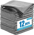 Tekswip Microfiber Cleaning Cloth 12"X12" 12 Pack Grey Lint Free Microfiber Towels for Cars-Extra Thick, Streak-Free, Fast Absorbent - Reusable Multi-Purpose Housekeeping Rags for Cars