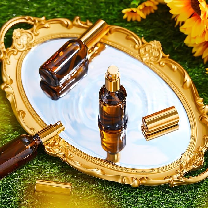 Roshtia 30 Pcs Glass Spray Bottle Clear Empty Bottles Small Refillable Reusable Perfume Bottle with Fine Mist Sprayer Pump for Face Body Travel(2 oz,Amber)